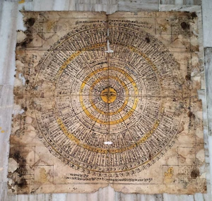 Antique Old Collectible Hindu Jain Tantric Tantra Hand Painted Cotton Cloth - Picture 1 of 8
