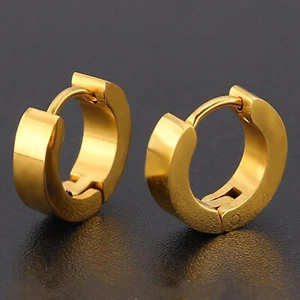 18k Yellow Gold Plated Huggie Hoop 11mm Stainless Steel Square Sleeper Earrings - Picture 1 of 2