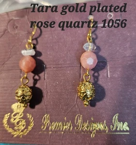 Premier Designs  TARA Quartz & Pink Beads on Gold Tone Earrings - Picture 1 of 1