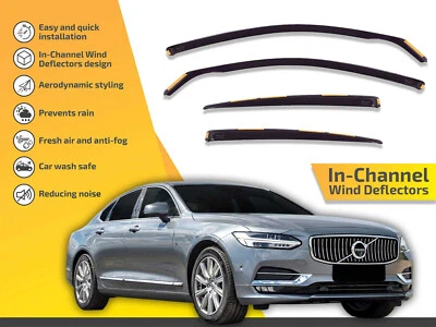 Wind Deflectors In Channel For Volvo S90 2017-up 4-Pcs Sun Visors Rain Guard - Image 1 of 4