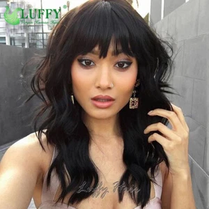 Loose Wave Human Hair Wig With Bangs Brazilian Remy O Scalp Top Machine Made Wig - Picture 1 of 12