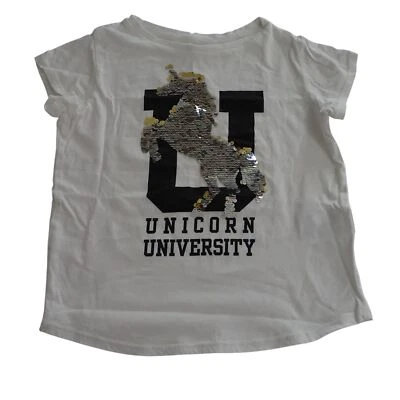 Camiseta H&M Unicornio Universidad Lentejuelas Reversibles Niñas Talla 8-10 Años Blanca  Foto 1 de 4