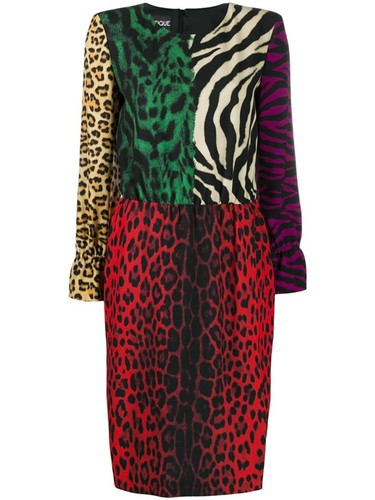 Abito Boutique Moschino Stampa Animalier Blocco Colori IT 42 US 8