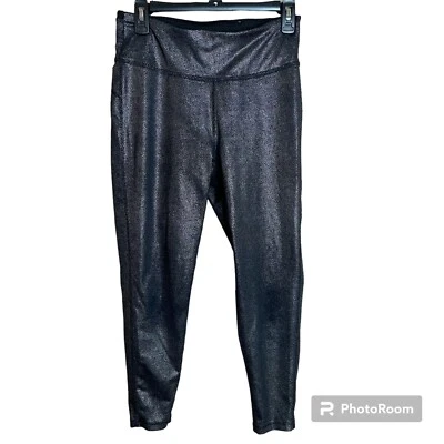 DKNY Sport Leggings Womens M Pants Black Metallic Stretchy Waist - Image 1 of 4