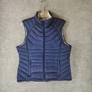 Bernardo Goose Down Puffer Vest Womens Large Navy Blue Zip Pockets - Picture 1 of 11