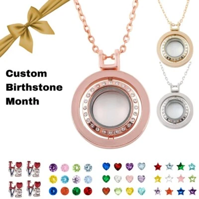 Collar Medallón Giratorio Rosa Vidrio Piedra Natal Personalizado | Regalo Día de San Valentín  Foto 1 de 4