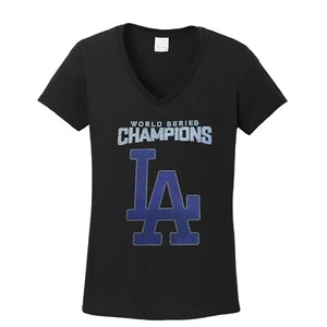 Damen Los Angeles Dodgers Baseball V-Ausschnitt World Series Champs viel Glitzer - Bild 1 von 1