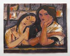 TWO YOUNG WOMEN PORTRAIT Signed MAHER Retro Found in Florida 1960-70's