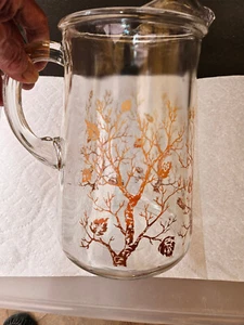 Brocca vintage in vetro Libbey autunno foglie di albero marrone 9" 64 su. - Foto 1 di 10