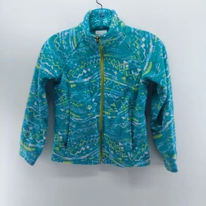 columbia girls jacker sweater size small green full zip fleece outdoor WITH FLAW - Picture 1 of 9