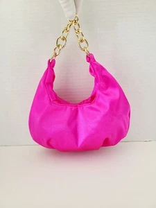 Mini bolso de noche rosa cadena dorada bolso de mano evento satinado - Imagen 1 de 3