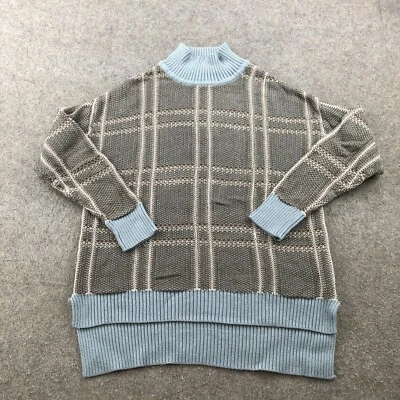 Able Sweater Womens Small Gray Blue Check Mock Neck Knit Anthropologie Foto 1 de 4