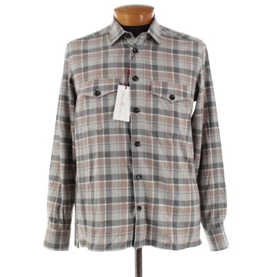 Sobrecamisa Luciano Barbera NUEVA CON ETIQUETAS 100 % algodón talla mediana en gris y beige a cuadros Foto 1 de 4