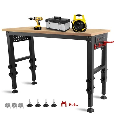 48"Rolling Adjustable Heavy Duty Workbench with Rubber Wood Top Working - Image 1 of 4