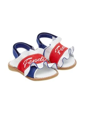 NUEVO Fendi Bebé Niñas Blanco Rojo Azul Cuero Logo Volantes Sandalias Zapatos 20 US 4 Foto 1 de 2