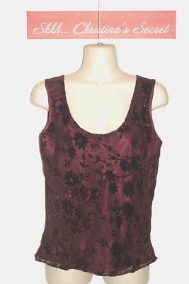 Blusa sin mangas camisola vintage escapades satinada ciruela floral terciopelo talla M *XLNT++ Foto 1 de 4
