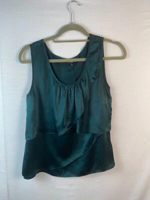 Talbots 100% Silk Hunter Green Layered Look Scoop Neck Tank Top Size 8 - Image 1 of 4