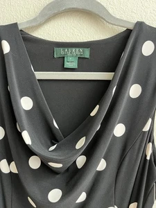 NWT Lauren Ralph Lauren Womens Sz 4 Belted Midi Dress Black W White Polka Dots - Picture 1 of 8