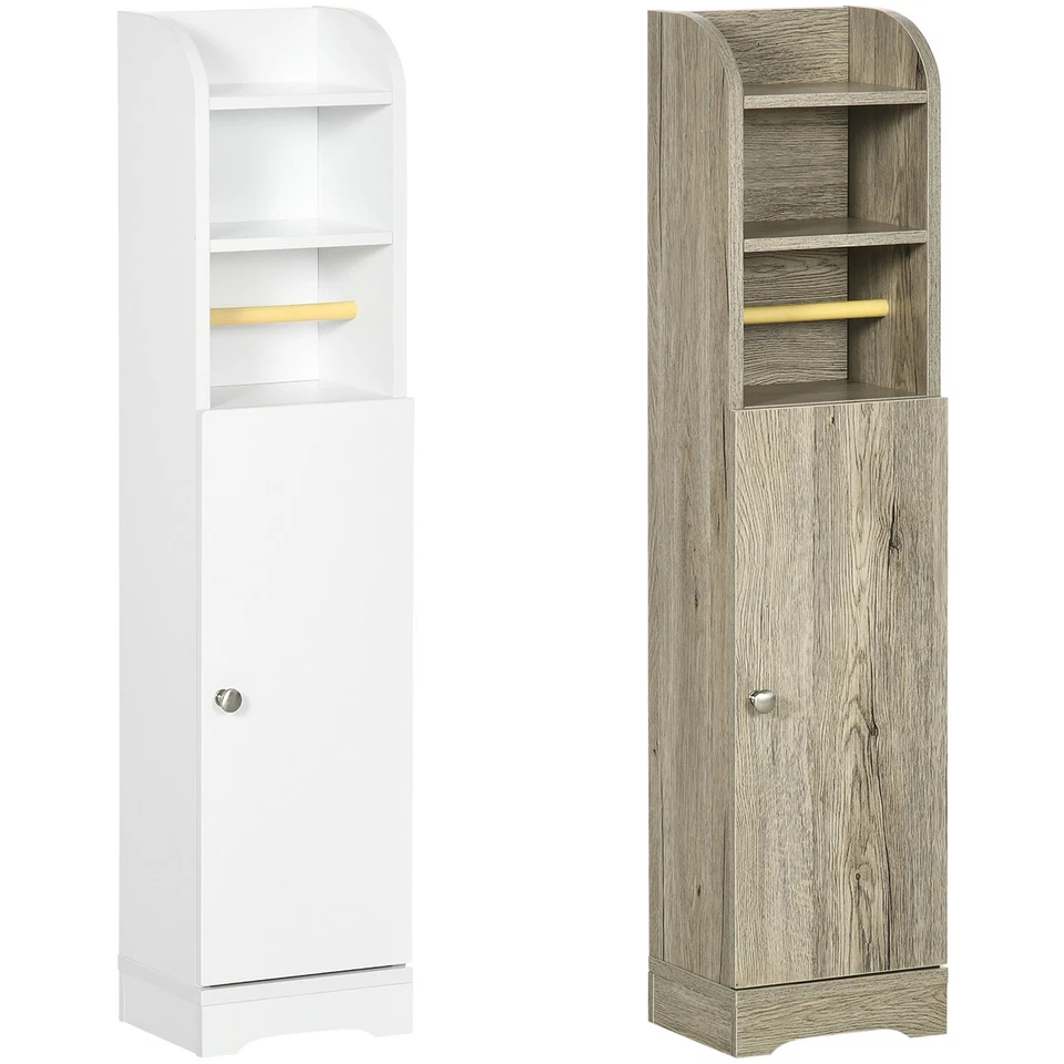 kleankin Mobiletto Bagno con 3 Ripiani e Armadietto a 2 Livelli in Legno