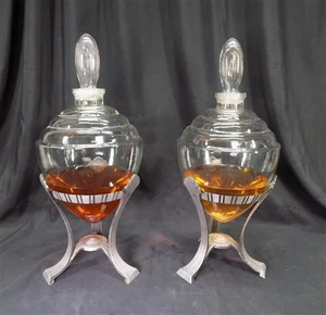 2 Antique Apothecary Show Globes, Art Deco Pharmacy Globes on Metal Stands E, - Picture 1 of 10