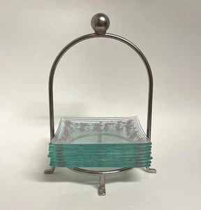 Pampered Chef Daisy Dessert Snack Plates Caddy Holder Glass 2818 Pink White READ - Picture 1 of 14