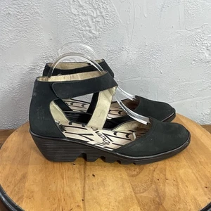 Fly London Damenschuhe 40 US 9,5 schwarz Keilabsatz Wildleder Sandalen Komfort Karriere - Bild 1 von 16