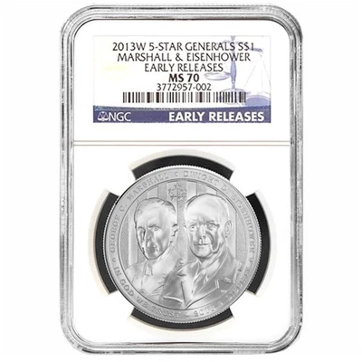 2013-W $1 Silver Five Star General Commemorative NGC MS70 Early Releases - Image 1 of 2