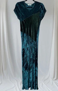 VTG NOUGAT Green Crushed Velvet MAXI Dress Women’s Sz 2 whimsigoth Bias India - Picture 1 of 24