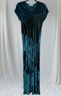 Vestido MAXI de terciopelo triturado verde de colección NOUGAT para mujer talla 2 caprichoso sesgo India Foto 1 de 4