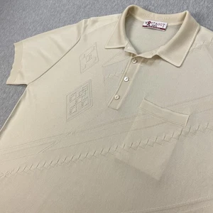 Vintage Montagut Paris Polo Shirt Mens Size 5 (L) Ivory/Cream Textured Geometric - Picture 1 of 14
