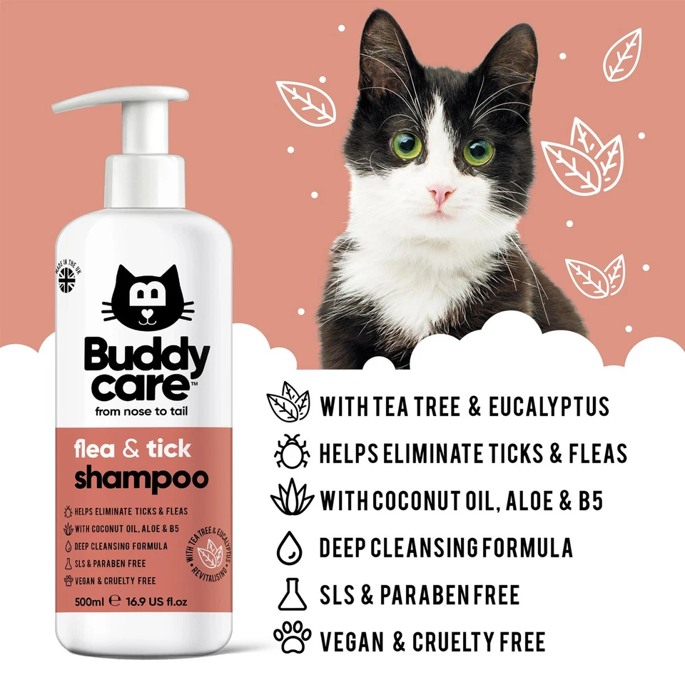 Buddycare Flea & Tick Cat Shampoo - Eliminates Fleas, Ticks & Mites  - Image 1 of 4