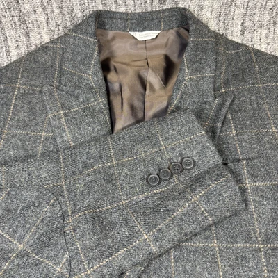 Perry Ellis Blazer Mens 42 REG Gray Brown Wool Blend Check Sport Coat Jacket - Image 1 of 4