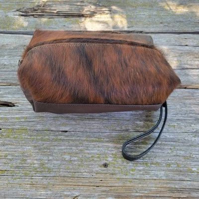 COWHIDE Leather SHAVING KIT TRAVEL BAG  Handmade BRINDLE Hair On Hide Zips USA - Image 1 of 4