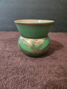 ANTIQUE ART DECO VILLEROY & BOCH STONEWARE GOLD GREEN VASE LUXEMBOURG 4.5" RARE - Picture 1 of 9