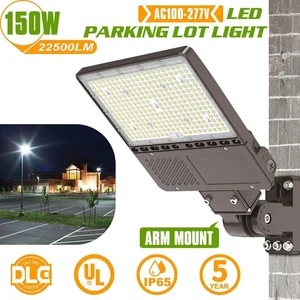 22500LM -150W LED Shoebox Parking Lot Pole Light With Photocell Sensor Arm Mount - Picture 1 of 10