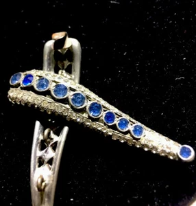 Jewelry Shoe Lace Vtg Holders  Rhinestone & Blue Stones  Paste Early 1900s - Picture 1 of 4