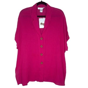 The Limited NWT VTG Button-Down Top Flowy Short Sleeve Blouse Hot Pink Small - Picture 1 of 7