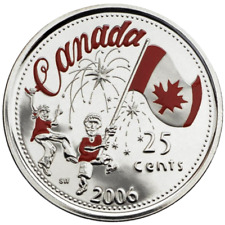 🇨🇦 Oh Canada Day quarter 25 cents coin, Coloured Flag, UNC, 2006