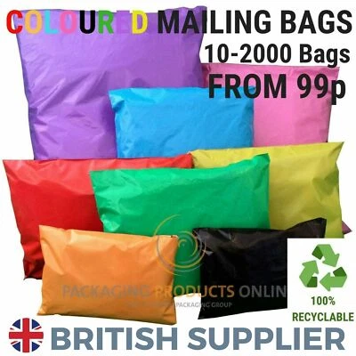 Coloured Mailing Bags Strong Polythene Postage Parcel Postal Seal Mixed All Size - Image 1 of 4