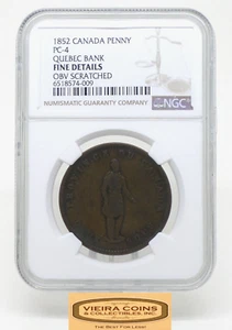 1852 Canada Penny PC-4 Quebec Bank, NGC F Details - #B29367 - Picture 1 of 4