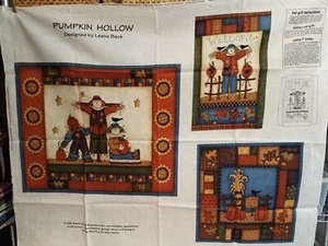 COTTON PANEL ~ "PUMPKIN HOLLOW SCARECROWS" LESLIE BECK FOR VIP CRANSTON PRINT - Picture 1 of 4