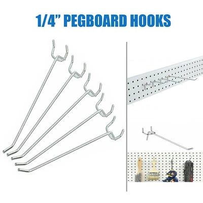 4",6",8" Long Peg Board Shelving Hooks 1/4" Thick Zinc Steel Wire Wall - PACK 20 - Image 1 of 4