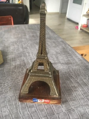 Ancienne Tour Eiffel Souvenir Souvenir De Paris  Laiton Bois French Antique - Photo 1/4