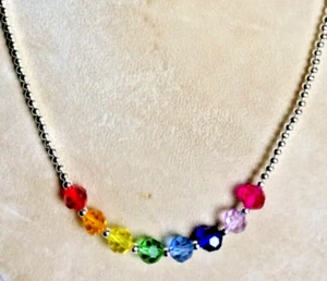 Multi Coloured Faceted Glass Bead Rainbow Style Necklace Length 19 Inches Approx - Picture 1 of 6