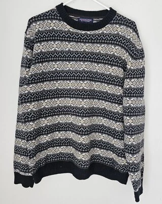 Suéter Vintage Roundtree And Yorke Cuello Redondo Negro Multi Estampado Años 90 XL Foto 1 de 4