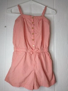 Gap Kids Girls Sz M Jumper Romper Coral Plaid Shorts One Piece Button Up Cotton - Picture 1 of 4