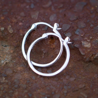 Men's White Gold Plated 925 Sterling Silver Solid Hoop Huggie Earrings - Image 1 of 2