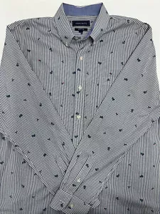 Crown & Ivy Button Down Long Sleeve Size Large Red White Blue Dress Shirt - Picture 1 of 5