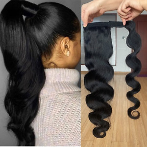 Wrap Around Ponytail Human Hair Brazilian Body Wave Remy Hair Clip In Extensions