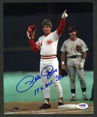 Pete Rose SIGNED 8x10 Photo + 17 x All Star Cincinnati Reds HOF PSA AUTOGRAPHED - Image 1 of 2